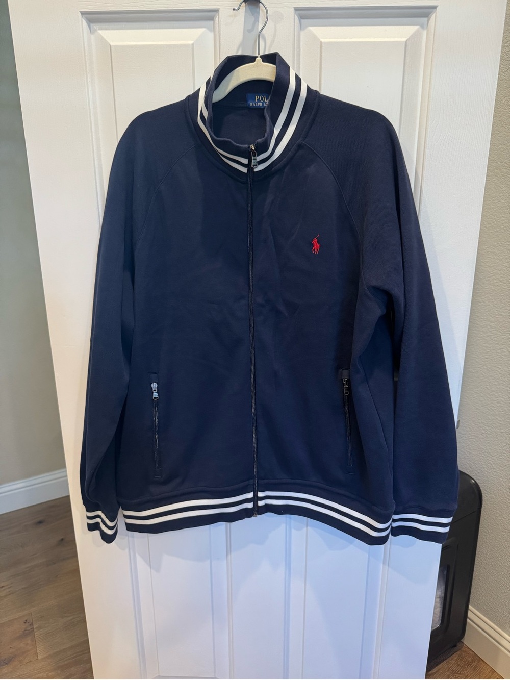 Polo Ralph Lauren Navy Blue Track Jacket Striped Trim XL NWOT